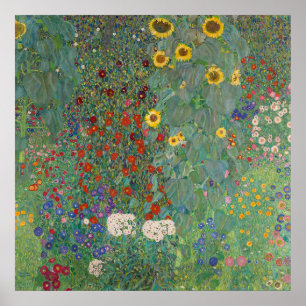 Klimt's Farm Garden with Sunflowers Poster
