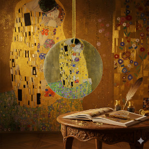 Klimt's Masterpiece The Kiss - Eternal Embrace Ceramic Tree Decoration