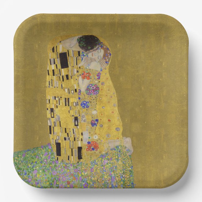 Klimt's The Kiss - Romantic Art Nouveau Paper Plate (Front)