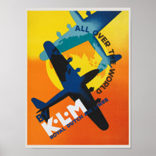 KLM All Over the World Vintage Poster 1930s