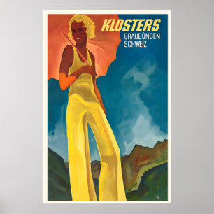 Klosters Graubünden Switzerland Vintage Travel Poster