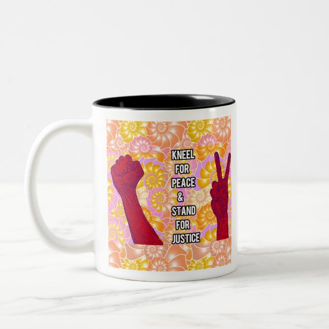 Kneel for Peace and Stand for Justice ( V2) Two-Tone Coffee Mug (Left)