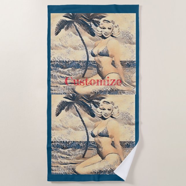 Kneeling Blonde Bikini Model Thunder_Cove Beach Towel (Front)