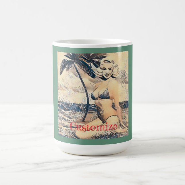 Kneeling Blonde Bikini Model Thunder_Cove Coffee Mug (Center)