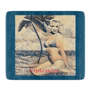 Kneeling Blonde Bikini Model Thunder_Cove Cutting Board