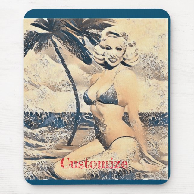 Kneeling Blonde Bikini Model Thunder_Cove Mouse Mat (Front)