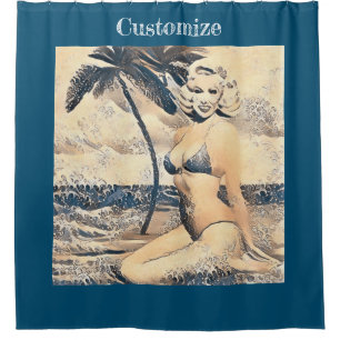 Kneeling Blonde Bikini Model Thunder_Cove Shower Curtain