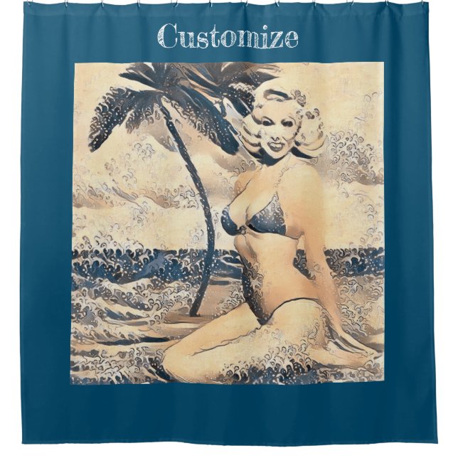 Kneeling Blonde Bikini Model Thunder_Cove Shower Curtain (Front)