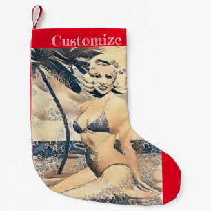 Kneeling Blonde Bikini Model Thunder_Cove Small Christmas Stocking