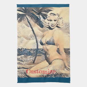 Kneeling Blonde Bikini Model Thunder_Cove Tea Towel