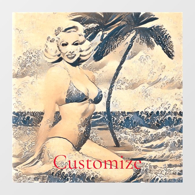 Kneeling Blonde Bikini Model Thunder_Cove Window Cling (Sheet)