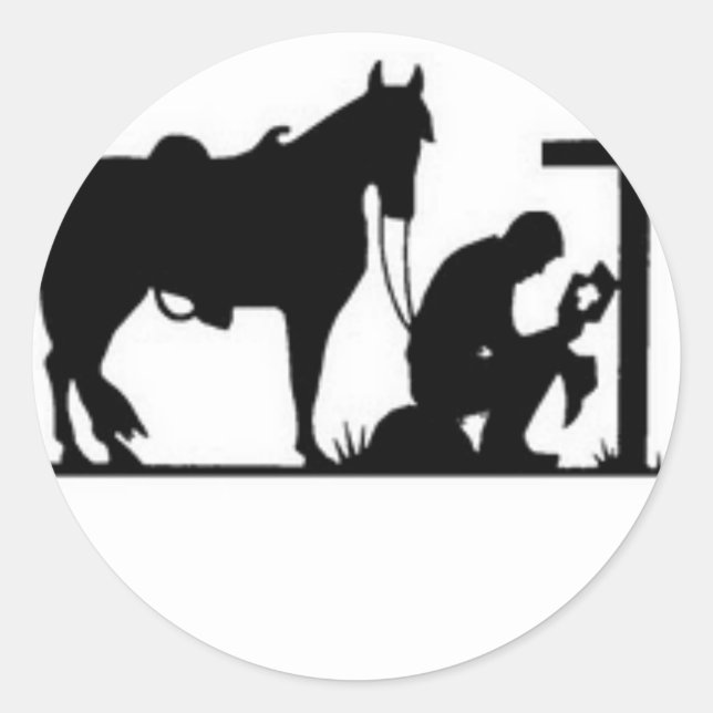 Kneeling Cowboy Classic Round Sticker (Front)