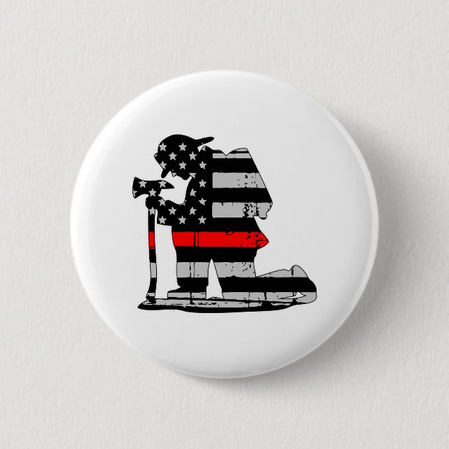 Kneeling Firefighter Thin Red Line 6 Cm Round Badge (Front)