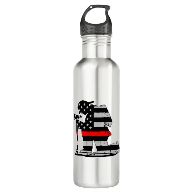 Kneeling Firefighter Thin Red Line 710 Ml Water Bottle (Front)