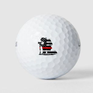 Kneeling Firefighter Thin Red Line Golf Balls