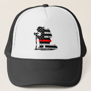 Kneeling Firefighter Thin Red Line Trucker Hat
