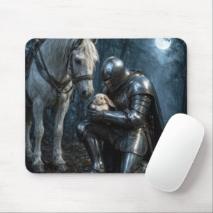 Kneeling Knight Holding a Floppy-eared Rabbit Mouse Mat