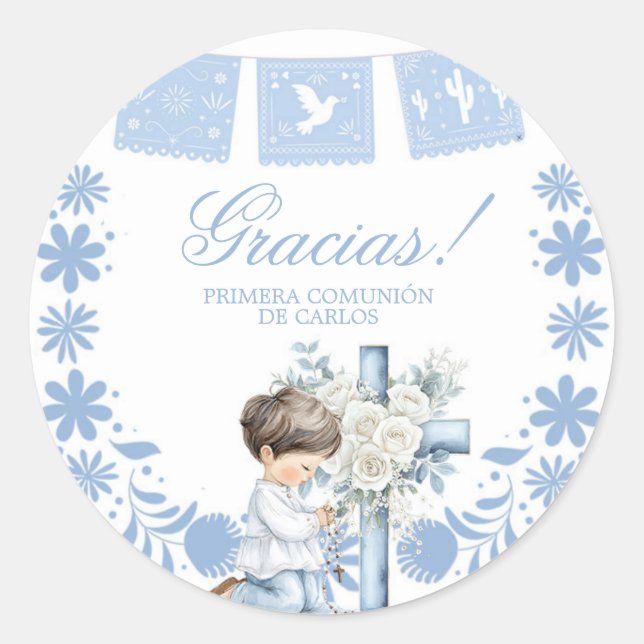  Kneeling Primera Comunion Classic Round Sticker (Front)