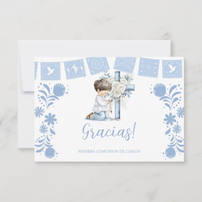 Kneeling Primera Comunion Thank You Card (Front)