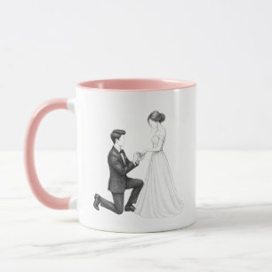 Kneeling Proposal Couple Colouring Page Line Art Mug