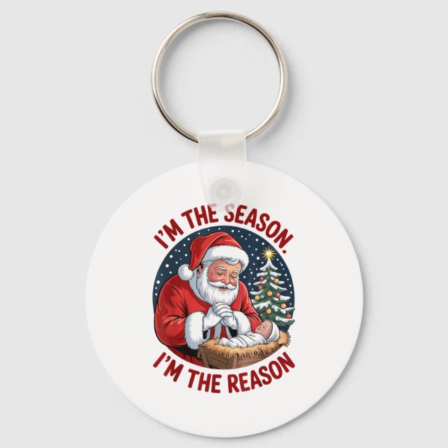 Kneeling Santa Baby Jesus Christmas I'm Season Rea Key Ring (Front)