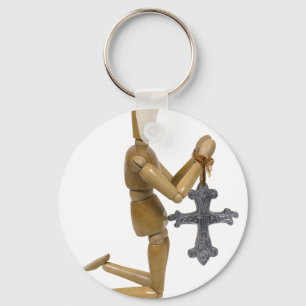 KneelPraySilverCross121909 Key Ring
