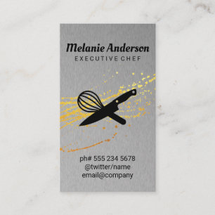 Knife and Whisk   Metallic   Gold Spatter Business Card
