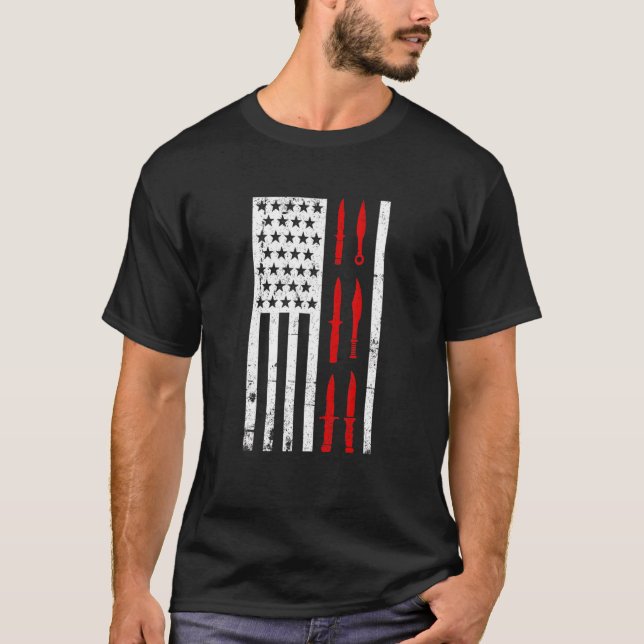 Knife Collector Knives Collecting American Flag Co T-Shirt (Front)