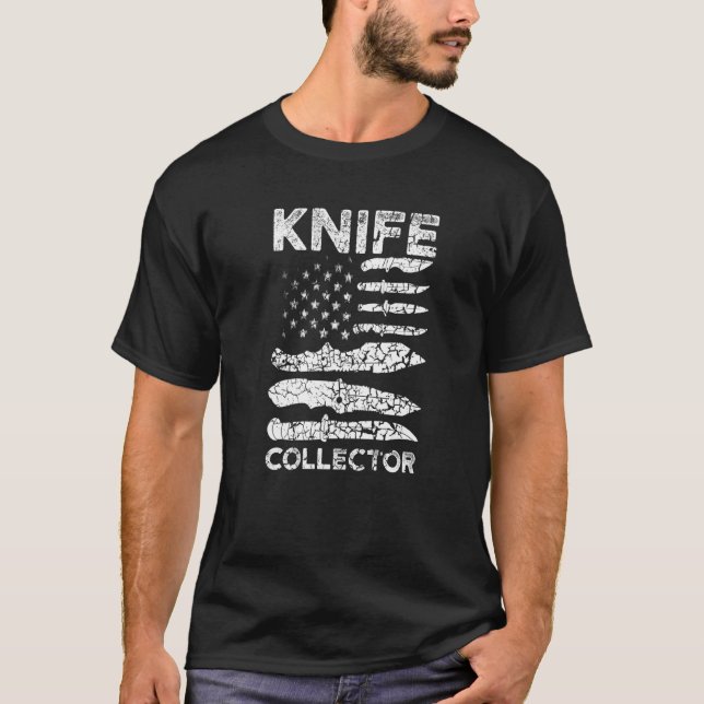 Knife Collector US Flag Knifeaholic Knives Collect T-Shirt (Front)