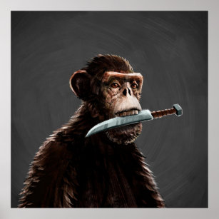 Knife Fighting Monkey Poster 