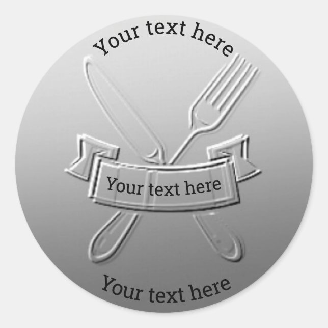 Knife Fork Customisable Coin Art Design #silv06 Classic Round Sticker (Front)