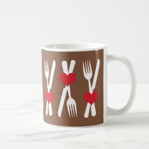 Knife & Fork - Red Hearts, Brown & White Mug