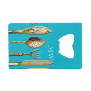 Knife fork spoon gold turquoise