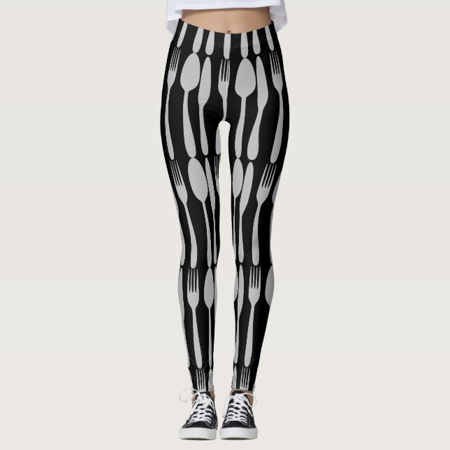 Knife Fork Spoon Silverware Cutlery Leggings (Front)