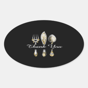 Knife fork spoon trio oval sticker