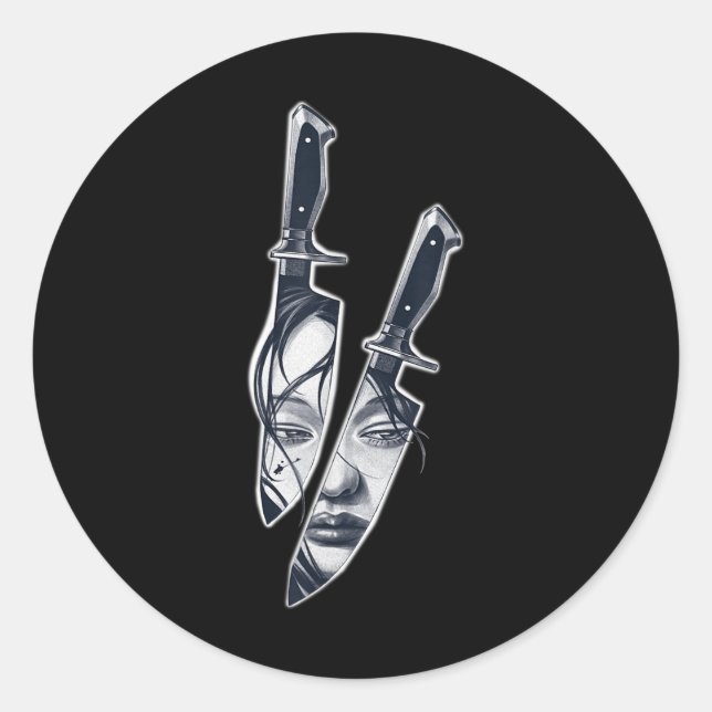 Knife Girl Tattoo  Classic Round Sticker (Front)