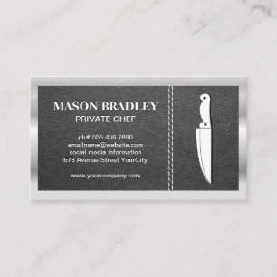 Knife   Leather Stitched   Metallic Border Business Card