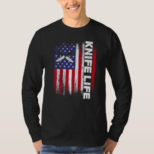 Knife Life US Flag Knifeaholic Knives Collecting T-Shirt