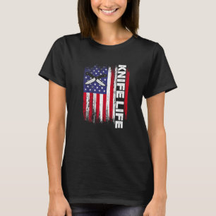 Knife Life US Flag Knifeaholic Knives Collecting T-Shirt