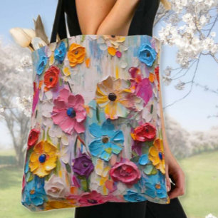 Knife Painted Flowers Tote Bag