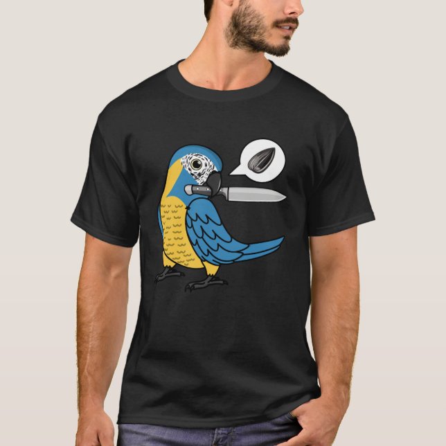 Knife Parrot Wants Seeds I Blue throated Macaw T-Shirt (Front)