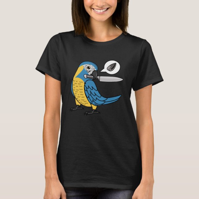 Knife Parrot Wants Seeds I Blue throated Macaw T-Shirt (Front)