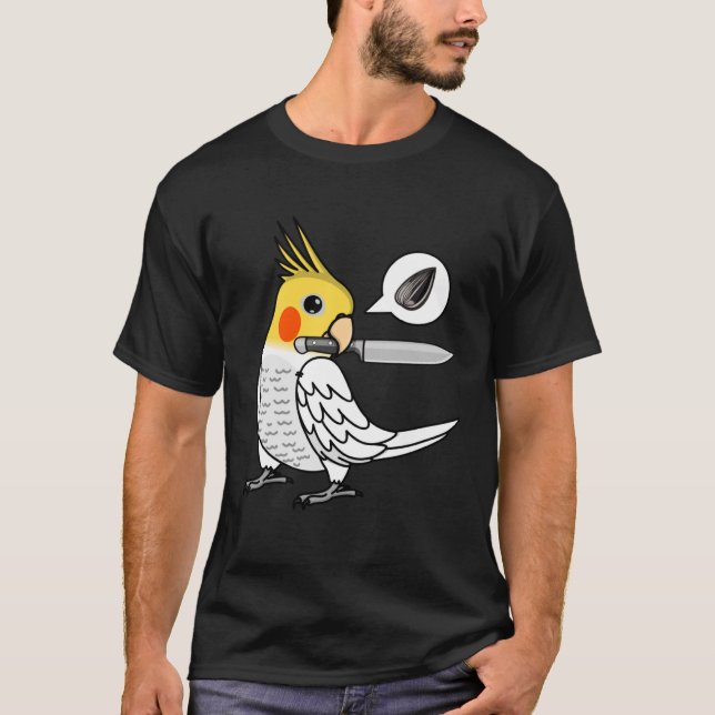 Knife Parrot Wants Seeds I Lutino Cockatiel T-Shirt (Front)