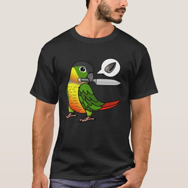 Knife Parrot Wants Seeds I Yellow sided Green Chee T-Shirt (Front)