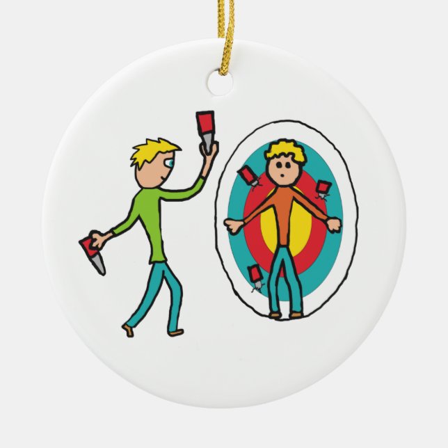 Knife Throwing Ceramic Tree Decoration (Front)