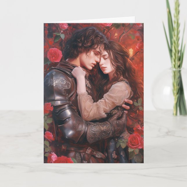 Knight and Maiden in Romantic Embrace Card (Front)
