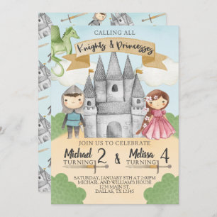 Knight and Princess Birthday Invitation Sibling