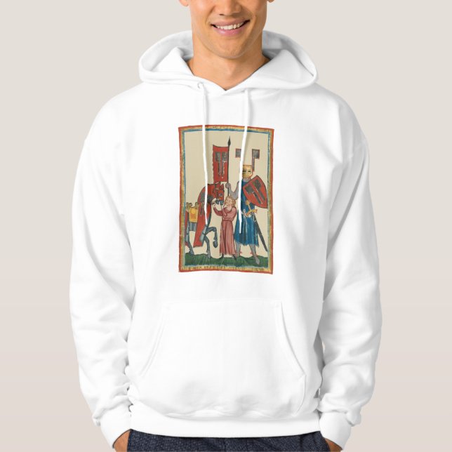 Knight and Squire, 14th Century Mediaeval Art Hoodie (Front)
