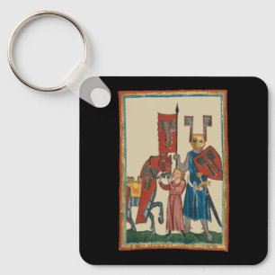 Knight and Squire, 14th Century Mediaeval Art Key Ring