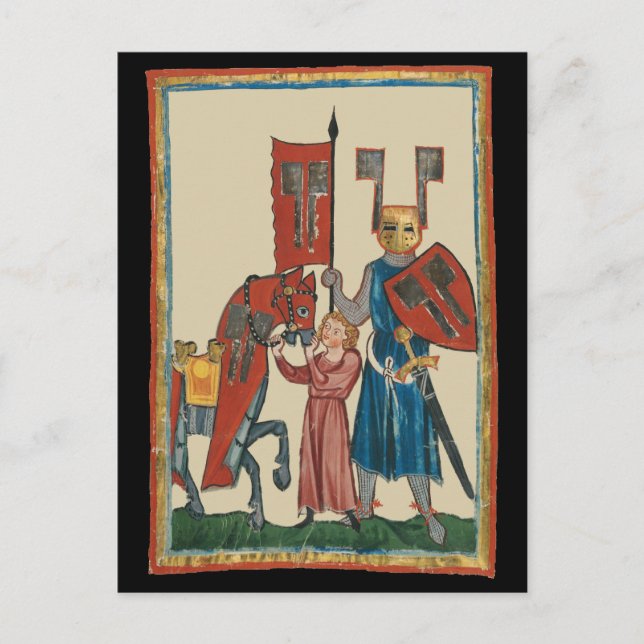 Knight and Squire, 14th Century Mediaeval Art Postcard (Front)